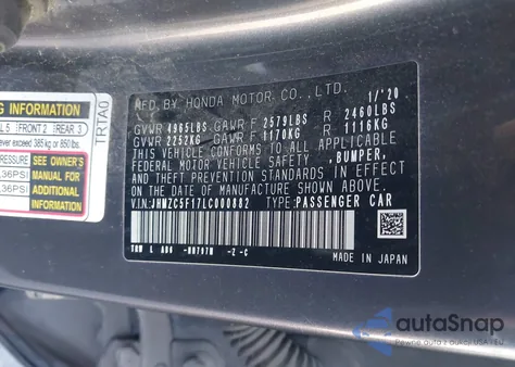 2020 Honda Clarity Plug-In Hybrid z USA, uszkodzony, nr VIN JHMZC5F17LC000882